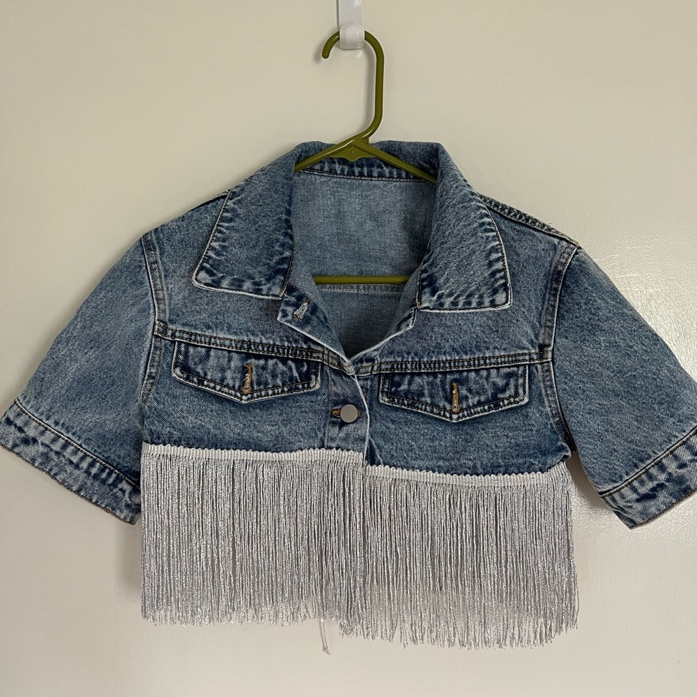 Shein Petite Fringe Crop Denim Jacket